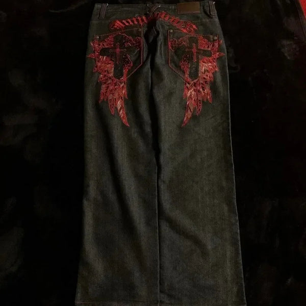 Y2K Gothic Embroidered Jeans